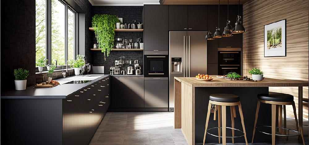 Czarna kuchnia z drewnem